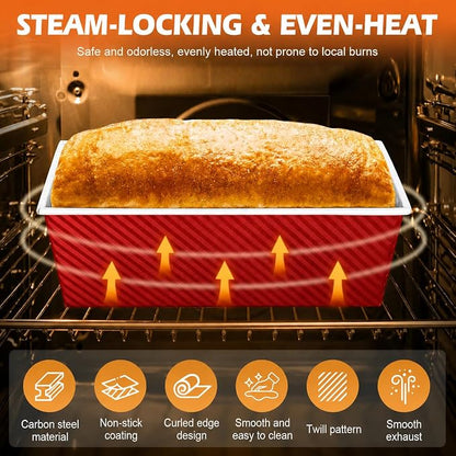 Bread Loaf Pan with Lid-2Pack, 2.2LB & 1LB | Food-Grade Nonstick Coating, Easy Release, Perfect Loaf Shape, Corrugated Design, Oven Safe up to 450°F