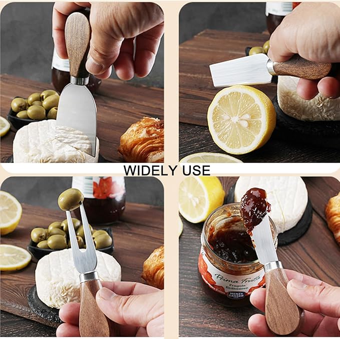 6 Pieces Cheese Knife, Cheese Knives Cheese Board Charcuterie Knife Set Cheese Tools Spreading Knife, Wooden Handle Stainless Steel Slicer Gift Set