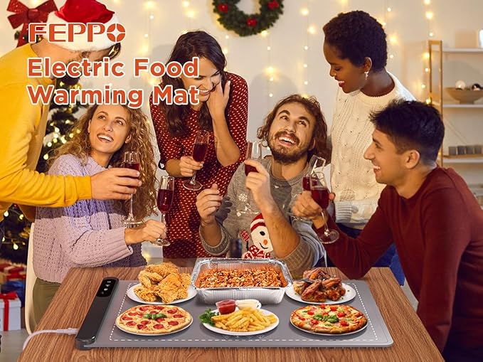 FEPPO Food Warming Mat, Upgrade High-tech Heating System, Fast Full Surface Electric Warming Tray with 6 Level Adjustable Temperature and 6 Hours Timer, Roll Up Food Warmers for Parties Buffet