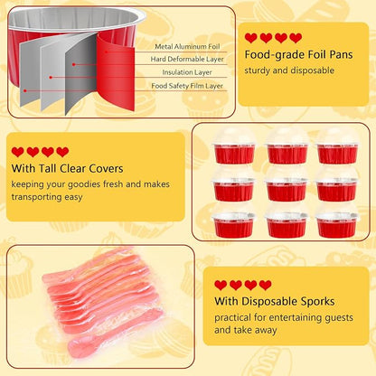 5oz Disposable Cupcake Pans with Lids 25 Pack, Foil Mini Cake Pans Small Muffin Tin, Individual Baking Cups Cupcake Containers Creme Brulee Ramekins Liners for Christmas Baking Gifts-Red