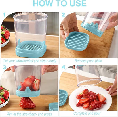 Fruit Slicer Cup: Strawberry Slicer, Strawberries Cutter Cup, Speed Cutter for Banana Grape Egg Kitchen Portable Slicing Tool(Light Blue)