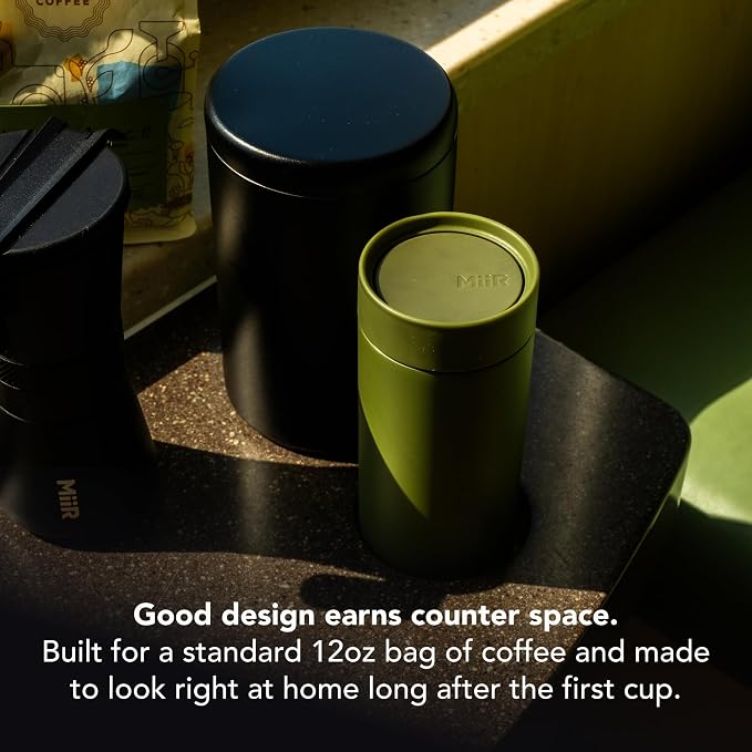 MiiR Airlock Coffee Canister | 12-Ounce Capacity, 18/8 Stainless Steel, 90% Recycled Content, Sleek Minimalist Design
