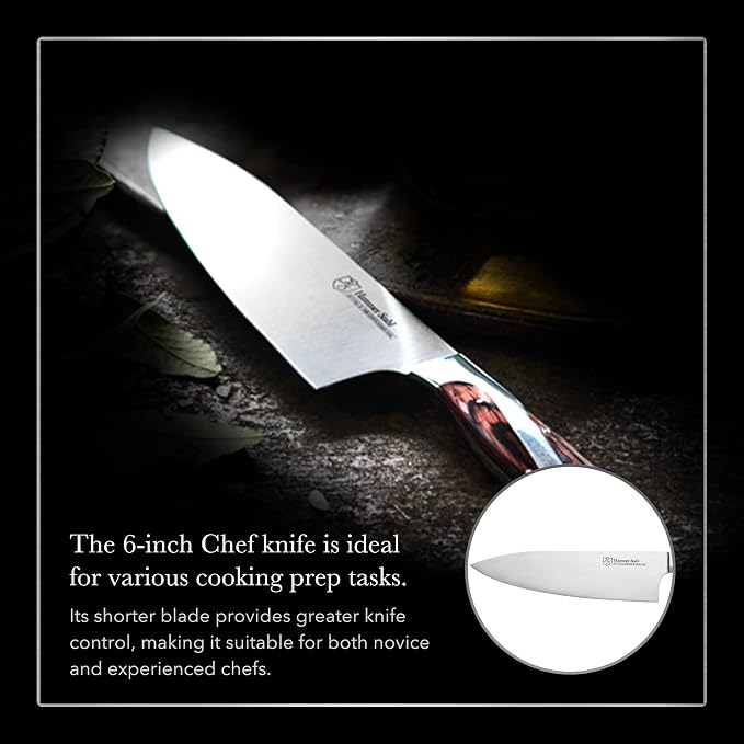 Hammer Stahl 6-Inch High Carbon Chef Knife | Versatile Cooking Knife for Chopping, Slicing & Precision Cutting | German Forged Sharp Kitchen Knife | Ergonomic Quad-Tang Pakkawood Handle & Gift Box