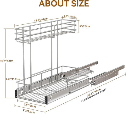 Under Sink Organizer 9"W X18.5"D，Pull Out Cabinet Organizer 2 Tier，Under Sink Slide Out Organizer Chrome Plated, Under Kitchen Bathroom Sink Organizer, Pantry Cabinet Closet Organization Rack, 1 Pack