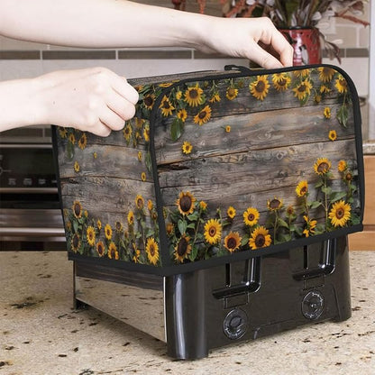 2 Slice Wooden Sunflower Toaster Cover Waterproof Dust Fingerprint Bread Machine Cover Washable Kitchen Appliance Protector For Home Kitchen Bakeware Table Decor Women Gifts