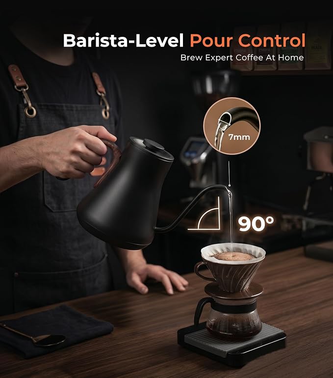 Epeios Electric Kettle, Gooseneck Electric Kettle with ±1°F Temperature Control, 1200W Rapid Heating for Pour Over Coffee & Tea, 304 Stainless Steel Interior, Auto Shut-Off, 0.9L, Matte Black