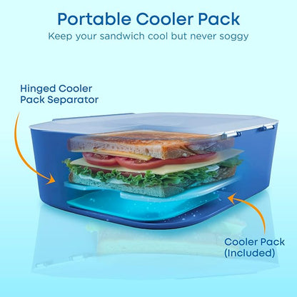 KARRICO Leakproof Lunch Box – 3-Compartment Bento Box, Cooler Pack & Adjustable Divider, Extra Large & BPA-Free – Dishwasher Safe, Ideal for On-the-Go Meals, Navy & Blue