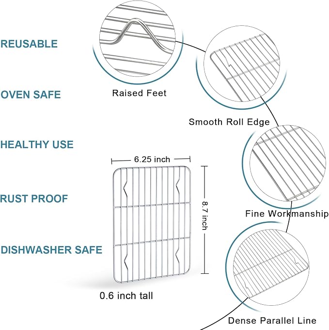 TeamFar Toaster Oven Pan with Rack & Mat, 9.3’’ x 7’’ x 1’’ Mini Baking Pan Cooling Rack Stainless Steel with Silicone Mat Set for Daily Use, Healthy & Sturdy, Oven & Dishwasher Safe, Set of 3