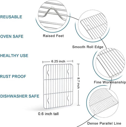 TeamFar Toaster Oven Pan with Rack & Mat, 9.3’’ x 7’’ x 1’’ Mini Baking Pan Cooling Rack Stainless Steel with Silicone Mat Set for Daily Use, Healthy & Sturdy, Oven & Dishwasher Safe, Set of 3