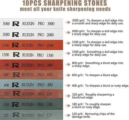 Upgraded RUIXIN PRO RX-008 Professional Knife Sharpener with 10 Whetstones, 360° Rotation Flip Design Fixed-Angle Stainless Steel Kitchen Chef Knife Sharpening Kit Abrasive Holding System Tools