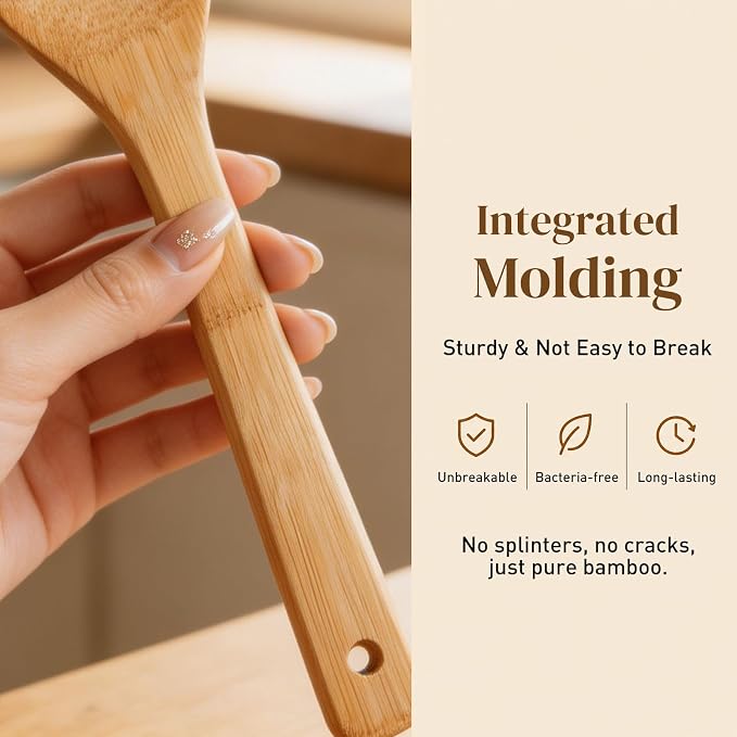 HANSGO 7-Piece Bamboo Kitchen Utensils Set, Wooden Spoons & Spatulas for Nonstick Cookware, Lightweight Heat-Resistant Cooking Tools with Comfortable Grip, Kitchen Gift Set