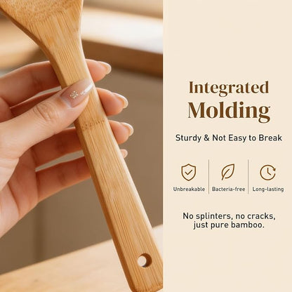 HANSGO 7-Piece Bamboo Kitchen Utensils Set, Wooden Spoons & Spatulas for Nonstick Cookware, Lightweight Heat-Resistant Cooking Tools with Comfortable Grip, Kitchen Gift Set