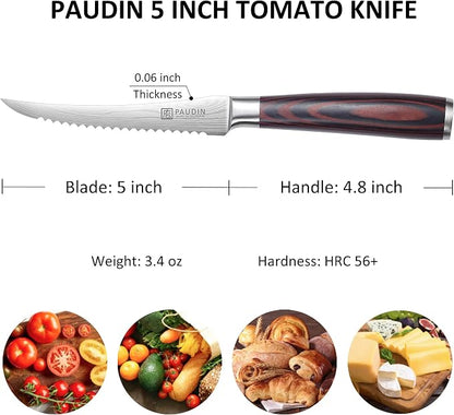 PAUDIN Utility Knife 5 Inch Kitchen Knife, Ultra Sharp High Carbon Stainless Steel Small Chef Knife with Sheath, Kitchen Utility Knife with Ergonomic Pakkawood Handle