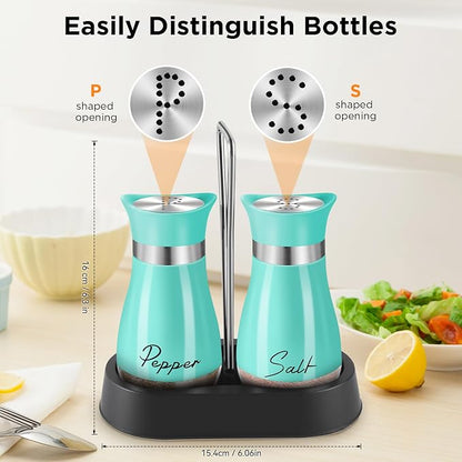 Salt and Pepper Shakers Set, 4 oz Stainless Steel Salt Shaker, Farmhouse Salt Pepper Shaker Containers with Glass Bottom for Kitchen Gadgets Cooking Table, BBQ, Bar, RV, Camp (Blue)