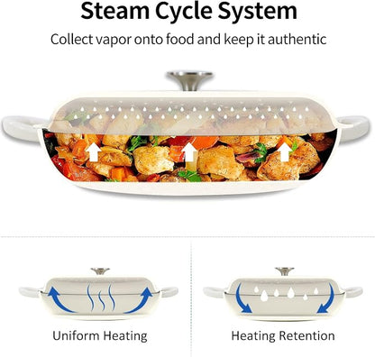 COOKWIN Enameled Cast Iron Braiser Pan, 3.8 Quart Shallow Dutch Oven with Lid, Heavy Duty Casserole Skillet with Dual Handles for Family or Friends Gifts, Oven-Safe to 500°F, White