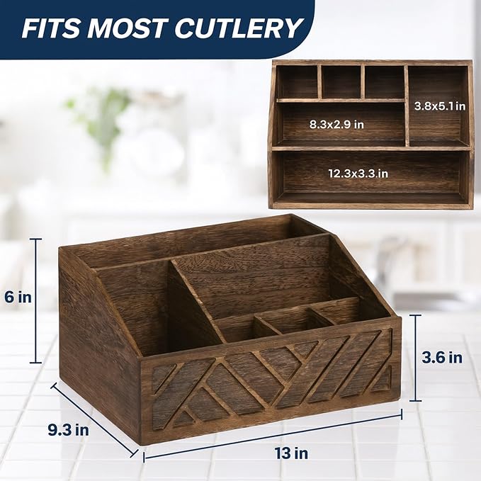 Paper Plate Dispenser |Paper Plate Holders For Kitchen Counter |Wooden Utensil Holder Silverware Organizer |Cutlery Flatware Organizer Box For Cups, Plates, Cutlery,Kitchen Accessories