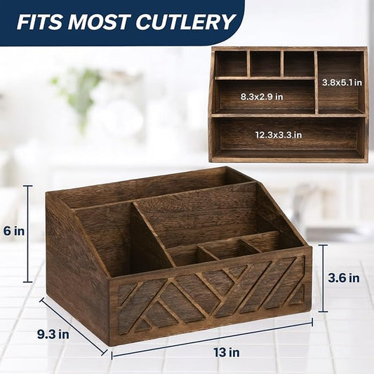 Paper Plate Dispenser |Paper Plate Holders For Kitchen Counter |Wooden Utensil Holder Silverware Organizer |Cutlery Flatware Organizer Box For Cups, Plates, Cutlery,Kitchen Accessories