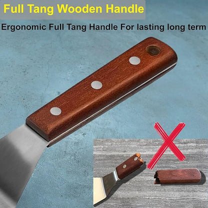 professional metal spatula Ideal for Cast Iron Skillets and Flat Top Grills, Full Tang Wooden Handle,1.8mm Thick Stainless Steel Blade, Perfect for Cooking, BBQ, Flipping Burgers, 5x3 inch