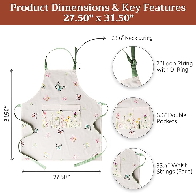 Maison d' Hermine 100% Cotton Apron for women with Pocket Kitchen Chef Apron for Men Cooking Spring Summer