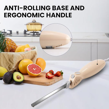Prikoi Electric Knife - Carving Knife Set, Easy-Slice Serrated Edge Blades for Meat, Bread, Fillet, DIY, Ergonomic Handle + 2 Blades New Upgrade (White)