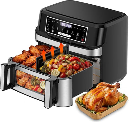 Emphsism 12QT Large Dual Zone Air Fryer with Divider, Match Cook & Smart Finish, Air Fry/Roast/Bake/Toast/Dehydrate/Reheat/Keep Warm/Preheat, Nonstick Dishwasher-Safe Basket, Digital Touchscreen