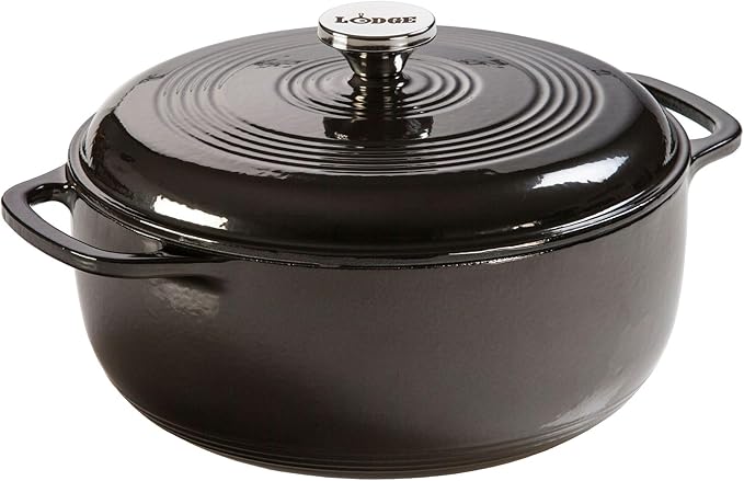 Lodge Essential Enamel Cast Iron Dutch Oven 6 Quarts - Perfect for Bread Baking, Braising, Marinating & Slow Cooking, Features Moisture-Sealing Lid & Dual Handles, Kitchen Essentials, Midnight Chrome