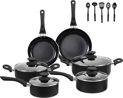 BECIGAR Black Ceramic Pots and Pans Set, 15PCS Nonstick Set Ceramic Cookware Set, Nonstick Pan Pots and Pans Set Non Stick Cookware set