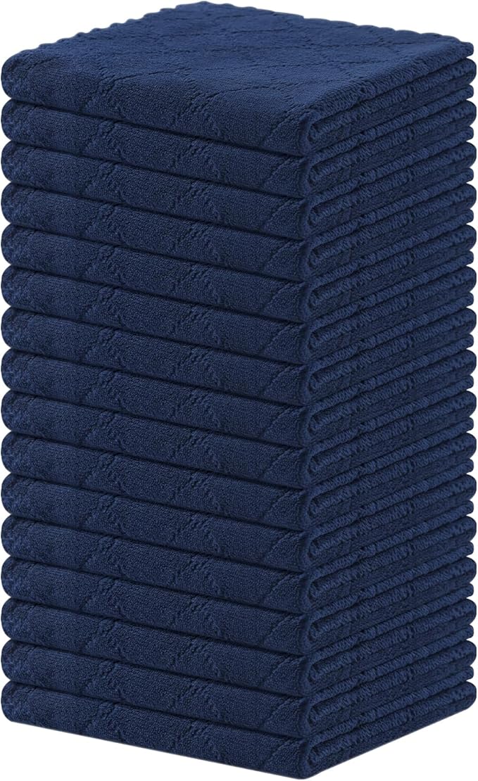 Homaxy 16 Pack Kitchen Cloths Dish Towels (13" x 19", Navy Blue), Super Soft and Absorbent Coral Velvet Dishcloths, Fast Drying No Lint Microfiber Cleaning Cloth