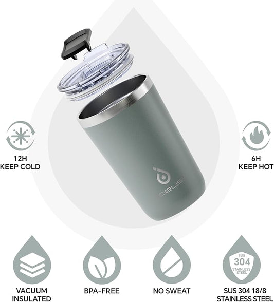 Ideus 20 oz Tumbler, Travel Coffee Mug with Splash Proof Sliding Lid, Double Wall Stainless Steel Vacuum Insulated Coffee Mug for Home and Office, Keep Beverages Hot or Cold, Gray