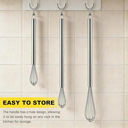 NileHome Mini Whisks Stainless Steel Whisk Set 7" 9" 11"Kitchen Small Wisk Balloon Wire Tiny Whisks for Cooking, Whisking, Blending, Beating, Stirring 3 Pack
