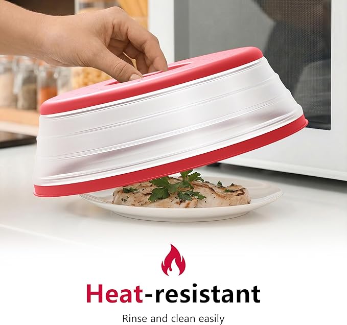 WVM Microwave Splatter Cover Vented for Food with Hook Hole, Splatter Guard & Colander Kitchen Gadget for Food, Meal Prep, Red, M(11"x3.26")-Pack of 1