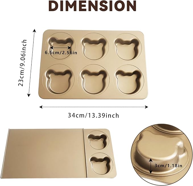 6 Cup English Muffin Pan with Sliding Lid, Bear Shaped Muffin Pans, Nonstick Carbon Steel Hamburger Bun Mold, Cute Bear Muffins Tin for Donut Sandwich Quiche Pancake