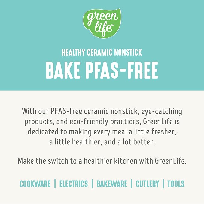 GreenLife 6 Piece Nonstick Bakeware Set, Non-Toxic PFAS-Free Ceramic Oven Pans, Dishwasher & Oven Safe to 450°F, Easy Release Baking Sheet, Loaf Pan, Rectangle & Round Cake, Muffin Pan, Turquoise