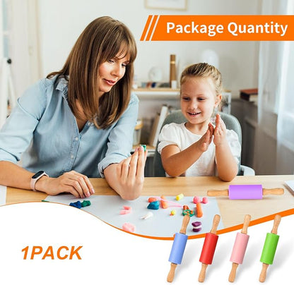 Mini Silicone Rolling Pin for Kids, Non-stick Surface Wood Handle, 9 Inch 1 Pack White Christmas Tree