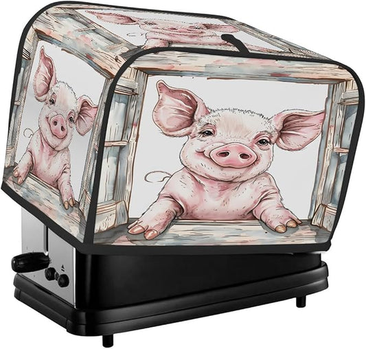 Pig Animal Toaster Cover 2 Slice Wide Slot Washable Toaster Covers | Retro Art Dust and Fingerprint Protection Bread Maker Covers for Kitchen Accessories Decor Bakeware Women Gift
