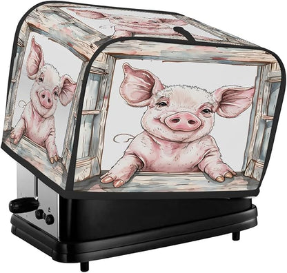 Pig Animal Toaster Cover 4 Slice Wide Slot Washable Toaster Covers | Retro Art Dust and Fingerprint Protection Bread Maker Covers for Kitchen Accessories Decor Bakeware Women Gift