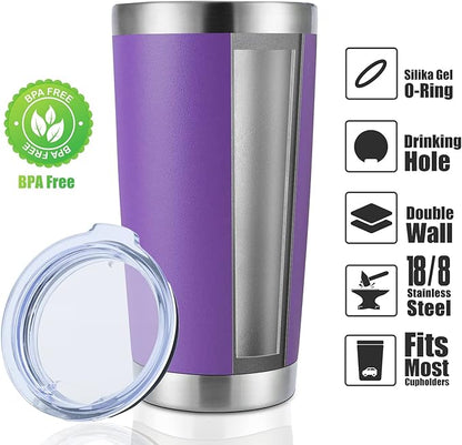 DOMICARE 20oz Stainless Steel Tumbler Bulk with Lid, Double Wall Vacuum Insulated Travel Mug, Powder Coated Coffee Cup, Powder Purple, 8 Pack