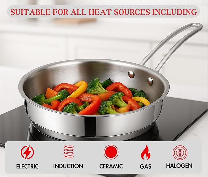 Vinod Classic Deluxe Stainless Steel Cookware Combo Set of 4 Pcs/Saucepan, Saucepot, Kadai and Frypan/Deep Kadhai for Cooking/Heavy Induction Bottom