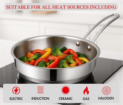 Vinod Classic Deluxe Stainless Steel Cookware Combo Set of 4 Pcs/Saucepan, Saucepot, Kadai and Frypan/Deep Kadhai for Cooking/Heavy Induction Bottom