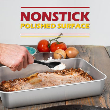 Leonyo 4 Pack Lasagna Pan with Lid, 9.3 x 7 Inch Rectangle Bakeware Cake Pan with Lid, 2 Inch Deep Stainless Steel Baking Tray Sheets for Baking Commercial Kitchen, Focaccia Bread, Casserole Dish