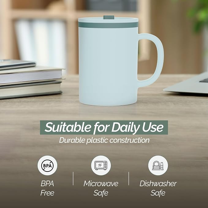 Copco Desk Mug 16 oz - Durable BPA-Free, Double-Wall Insulation for Hot & Cold Drinks, Microwave & Dishwasher Safe, Ideal for Office, Home, Travel - Spill-Resistant Reusable Mug (Grey)