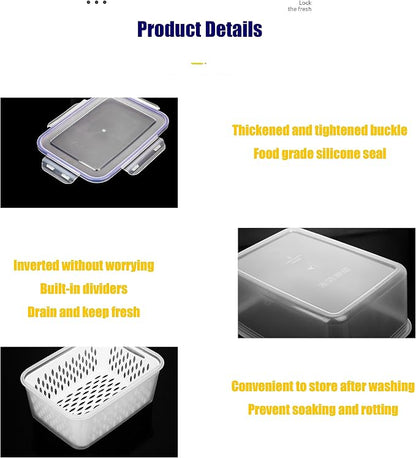 Fruit and Vegetable Storage Containers for Fridge, 6 Pcs/3 Sets Keep Fresh Produce Saver Containers Keeper, Food Storage Containers with Removable Colander (blue)