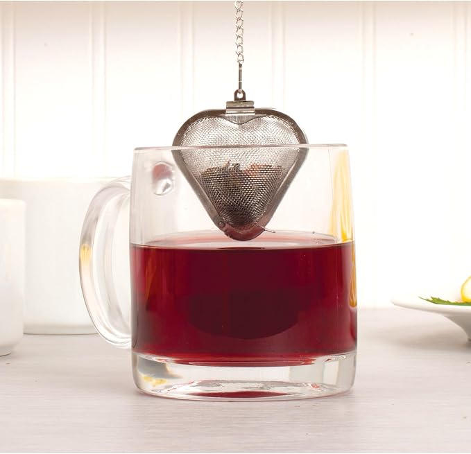 HIC Kitchen Tea Infuser, Heart-Shaped, 18/8 Stainless Steel Mesh, For Loose Leaf Tea and Mulling Spices