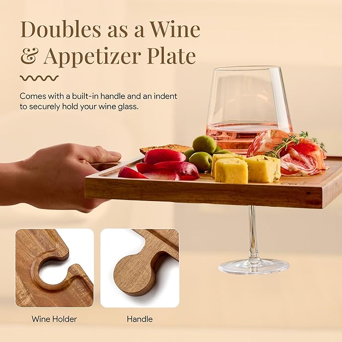 Homesphere Wooden Charcuterie Boards, Appetizer Tray for Parties & Cutting Board with Handle, Set of 4, Acacia Wood Board, Wine Gifts, Wine Accessories, Interlocking Puzzle Serving Tray w/Storage Box