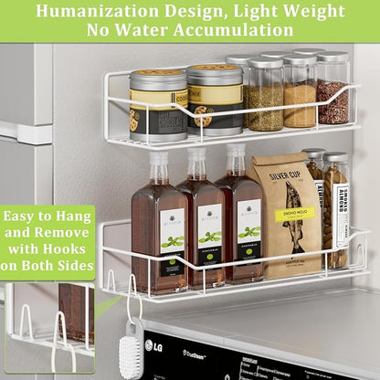 Magnetic Spice Rack for Refrigerator, 9 Pack Magnetic Fridge Shelves W/Adjustable Paper Towel Holder, Hook Rack, Moveable Spice Organizer Shelf for Kitchen Organization and Storage (White)