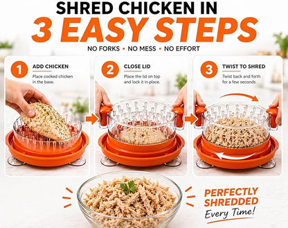 Chicken Shredder Tool Twist – Shred Chicken in Seconds, Easy Meal Prep, BPA-Free, Dishwasher Safe, Anti-Slip Base, Meat Shredder for Chicken Breast, BBQ, Tacos & More