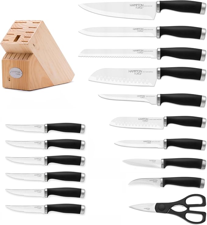 Hampton Forge Epicure Cutlery Collection, Stainless Steel Kitchen Knives & Knife Sets, 17-Piece Cutlery Set