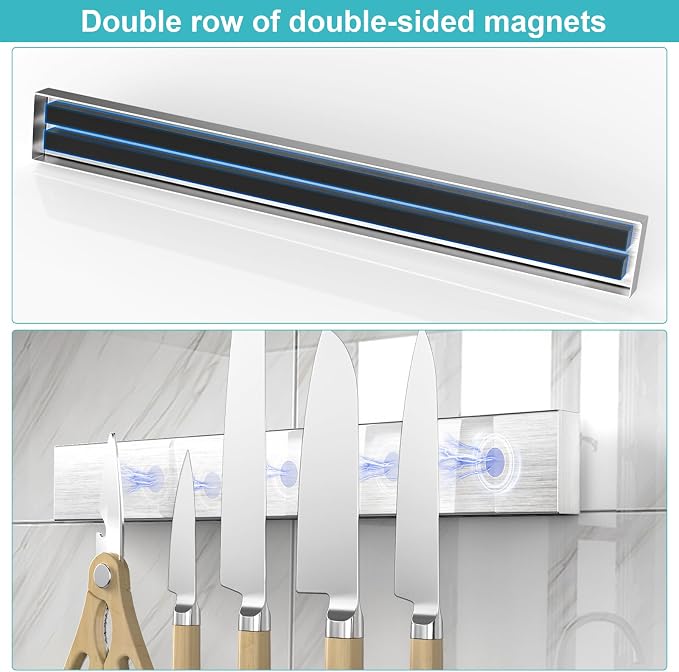 16 Inches Magnetic Knife Strip No Drill, Adhesive Magnetic Knife Holder for Wall, Magnet Knife Holder Wall Mount, Knife Bar Knife Rack Block for Metal Tools Utensils RV Kitchen Organizers and Storage