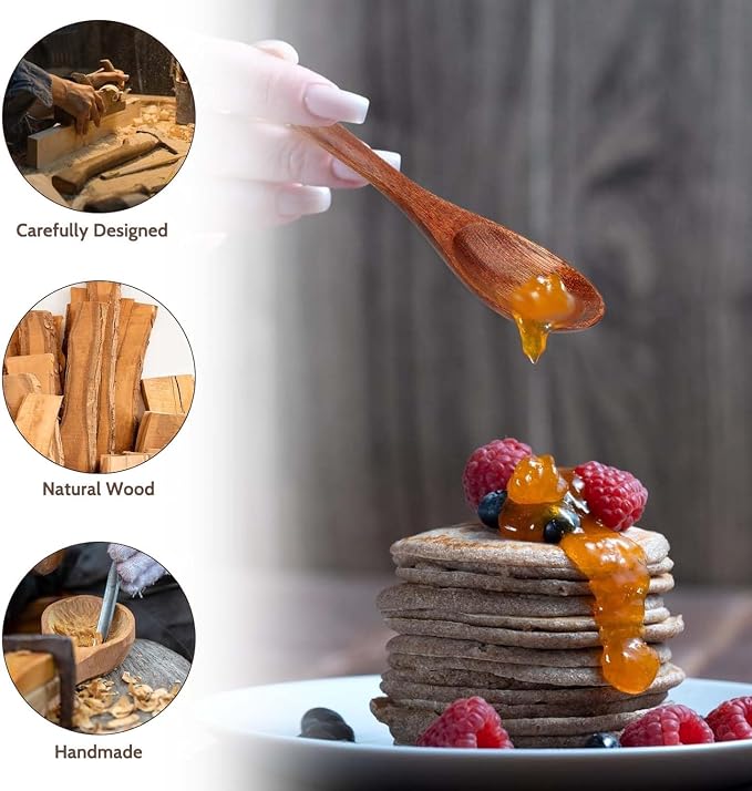 Small Wooden Spoons for Eating, 5.7 Inch Wood Spoons for Honey, Hardwood Honey Teaspoon for Coffee, Soup, Sugar, Jam Condiments (6PCS)