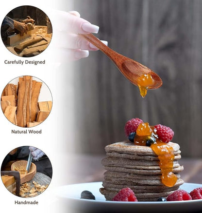 Small Wooden Spoons for Eating, 5.7 Inch Wood Spoons for Honey, Hardwood Honey Teaspoon for Coffee, Soup, Sugar, Jam Condiments (6PCS)